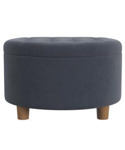 HomePop Home Decor | Button Tufted Velvet Round Storage Ottoman | Ottoman with Storage for Living Room & Bedroom, Steel Blue Velvet