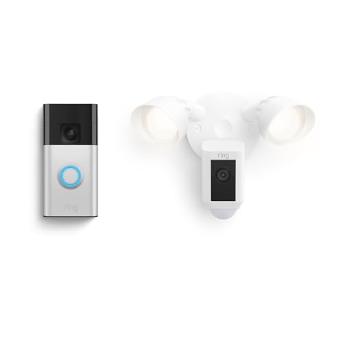 Ring Battery Doorbell with Ring Floodlight Cam Wired Plus (White)