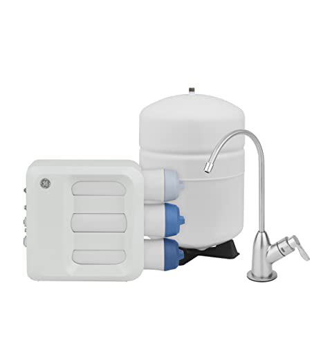 GE 3 Stage Reverse Osmosis Under Sink Water Filtration System with Faucet & Filters | Reduces 95+ Impurities including Lead, Chlorine, Arsenic | Filters FQ18PN, FQ18MN |GXRQ18NBN