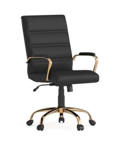 Flash Furniture Whitney Mid-Back Swivel LeatherSoft Desk Chair with Padded Seat and Armrests, Adjustable Height Padded Office Chair, Black/Gold