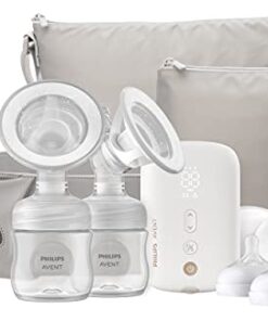 Philips AVENT Double Electric Breast Pump Advanced, with Natural Motion Technology, with Clear Natural Response Baby Bottles, White Pump, Gray Bag, Pouch, and Belt, SCF394/62
