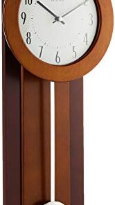 Bulova C3383 Avent Wall Clock | Two-Tone Wooden Case with Slow-Swing Pendulum | Arabic Numerals | Personalization Plate | 23.5" Height