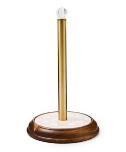 MACKENZIE-CHILDS Wood Paper Towel Holder, Decorative Paper Towel Holder for Kitchen, Pink-and-White Rosy Check