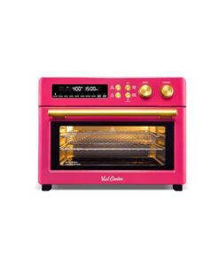 VAL CUCINA Limited Edition Happy Pink Infrared Heating Air Fryer Toaster Oven, Extra Large Countertop Convection Oven 10-in-1 Combo, 6-Slice Toast, Enamel Baking Pan Easy Clean with Recipe Book