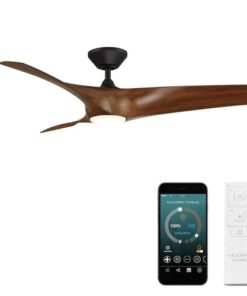 Zephyr Smart Indoor and Outdoor 3-Blade Ceiling Fan 52in Matte Black Distressed Koa with Adjustable CCT 2700K-3000K-4000K-5000K LED Light Kit and Remote Control works with Alexa, iOS or Android App