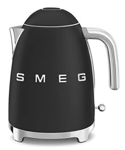 SMEG 50's Retro Style Electric Water Kettle with Automatic Shutoff, Removable Base, and Water Indicator, KLF03BLMUS, Matte Black