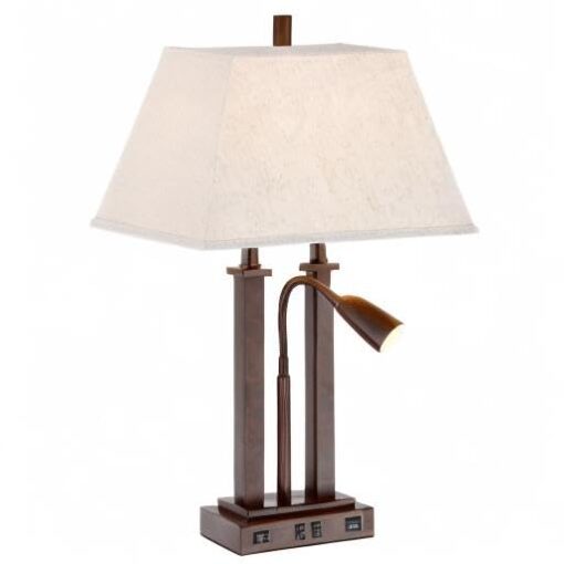 Possini Euro Design Deacon Modern Desk Table Lamp with USB and AC Power Outlet in Base Gooseneck LED 26" High Bronze Rectangular Linen Shade for Living Room Bedroom House Bedside Nightstand Home - Image 2