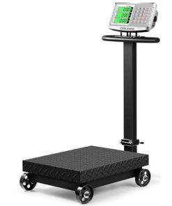 CXWAWSZ 660lb Industrial Floor Platform Scale with Wheels Computing Digital Scale with Accurate LB/KG Price Calculator High Definition Displa Foldable for Weighing Luggage Package Shipping Mailing