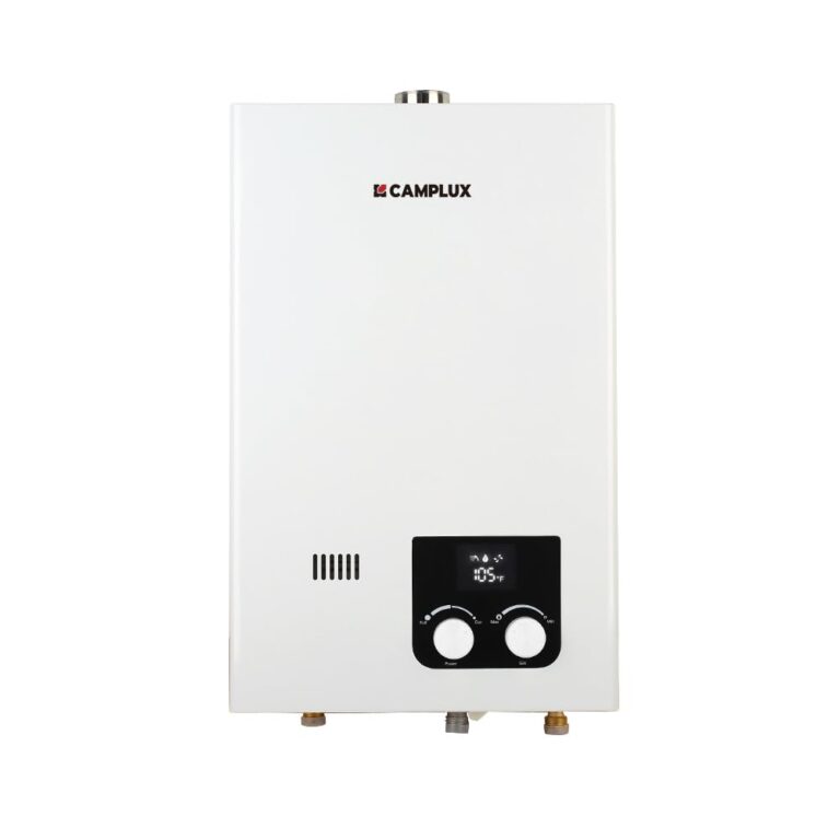 CAMPLUX Natural Gas Water Heater Indoor, Tankless Water Heater, 2.64 GPM On Deamnd Hot Water, Whole House, White