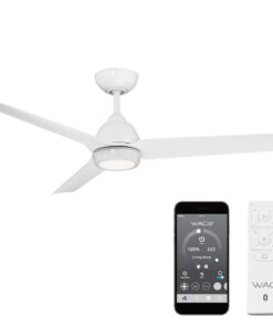 WAC Smart Fans Mocha Indoor and Outdoor 3-Blade Smart Home Ceiling Fan 54in Matte White with 3000K LED Light Kit and Remote Control works with Alexa and iOS or Android App