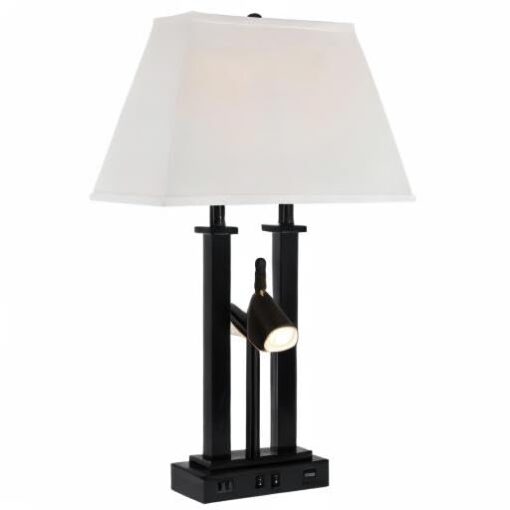 Possini Euro Design Deacon Modern Gooseneck Desk Lamp with USB Charging Port and Outlet 26" High LED Black Metal Oatmeal Linen Fabric Shade for Living Room Bedroom House Bedside Nightstand Office - Image 2