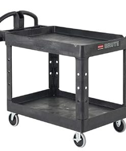 Rubbermaid Commercial Products 2-Shelf Utility/Service Cart, Medium, Black, Lipped Shelves, Ergonomic Handle, 500 Lbs Capacity, forfor Warehouse/Garage/Cleaning/Manufacturing