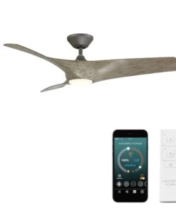 Zephyr Smart Indoor and Outdoor 3-Blade Ceiling Fan 52in Graphite Weathered Wood with Adjustable CCT 2700K-3000K-4000K-5000K LED Light Kit and Remote Control works with Alexa, and iOS or Android App