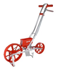 Agri-Fab 45-0640 2lb Push Garden Seeder/Planter with 7 Interchangeable Seed Plates for up to 20 Types of Seeds, Rust Resistant Plow Blade, Powder Coated Aluminum Frame, Orange