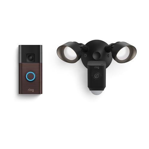 Ring Battery Doorbell with Ring Floodlight Cam Wired Plus (Black)