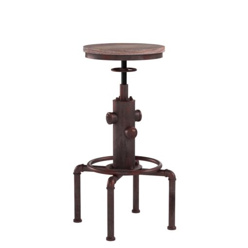 Topower Antique Vintage Industrial Barstool Solid Wood Water Pipe Fire Hydrant Design Cafe Coffee Industrial Bar Stool Set of 2 Red Bronze - Image 8