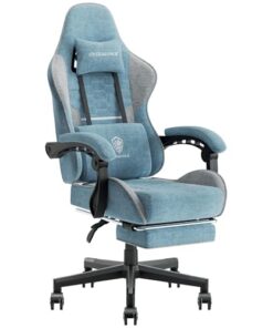 Dowinx Gaming Chair Fabric with Pocket Spring Cushion, Massage Game Chair Cloth with Headrest, Ergonomic Computer Chair with Footrest 290LBS, Blue and Grey