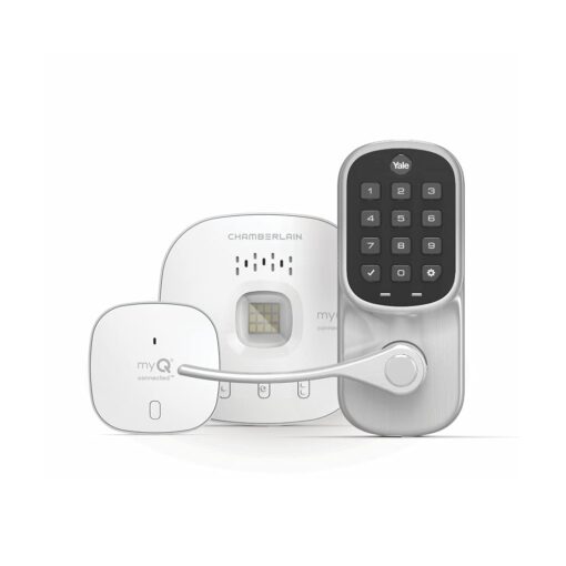 Yale | LiftMaster Smart Touchscreen Deadbolt with Keypad Lever (Satin Nickel) & myQ Chamberlain Smart Garage Door Hub, Bundle