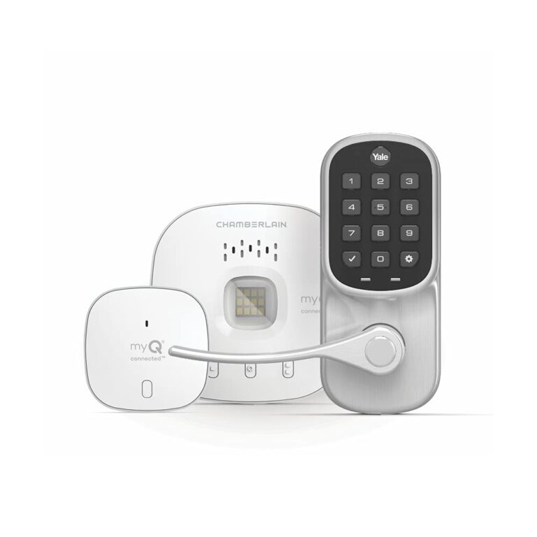Yale | LiftMaster Smart Touchscreen Deadbolt with Keypad Lever (Satin Nickel) & myQ Chamberlain Smart Garage Door Hub, Bundle