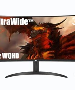LG 34” monitor, 21:9 Curved UltraWide WQHD (3440x1440) ISP Display, sRGB 99% Color Gamut and HDR 10, 160Hz, 1ms, AMD FreeSync Premium and 3-Side Virtually Borderless Screen, Black, with MTC HDMI Cable