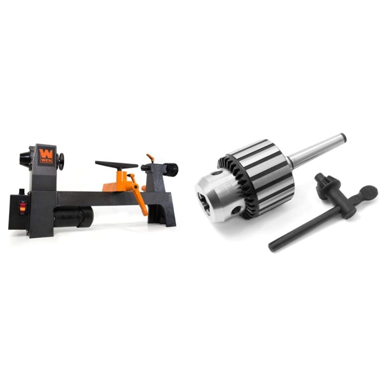 WEN LA3421 3.2-Amp 8-Inch by 13-Inch Variable Speed Mini Benchtop Wood Lathe, Black & WEN LA136K 1/2-Inch Keyed Drill Chuck with MT1 Arbor Taper