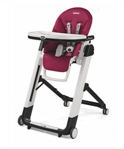Peg Perego Siesta, Grow With Baby Folding High Chair & Recliner, Height Adjustable, Quick Clean & Easy Push Wheels For Babies & Toddlers, Made in Italy, Berry (Raspberry)