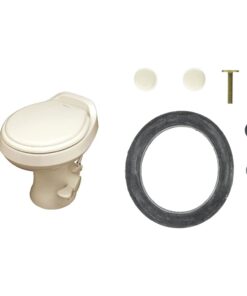 DOMETIC 300 Series Gravity-Flush RV Toilet Bundle - Powerful Triple-Jet Action Flush Toilet, Mounting Hardware and Seal
