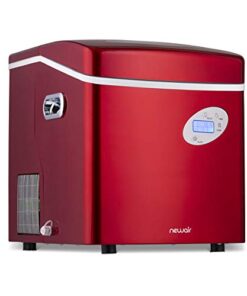NewAir Portable Ice Maker 50 lb. Daily | Red | 3 Size Bullet Shaped Ice | First Batch Under 10 Minutes | Self Cleaning Quiet Operation Countertop Ice Machine | AI-215R
