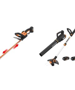 Worx 20V 22" Hedge Trimmer, String Trimmer & Edger, Leaf Blower Bundle with 2 Batteries & Charger