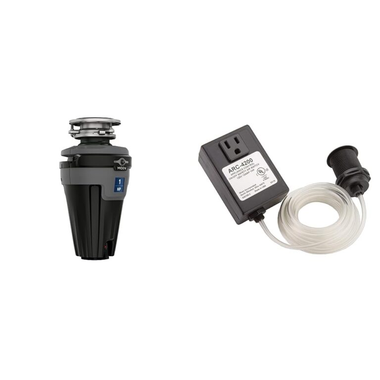 Moen Chef Series 1 HP Continuous Feed Lighted Garbage Disposal & Waste King Garbage Disposal Air Switch Base and Control Unit - ARC-4200,Black
