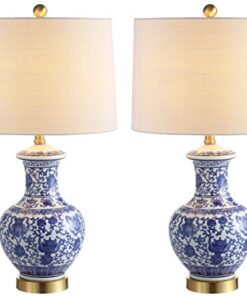 JONATHAN Y JYL1072A-SET2 Set of 2 Table Lamps Jennifer 25.25" Ceramic/Metal LED Table Lamp Cottage Bedside Desk Nightstand Lamp for Bedroom Living Room Office College Bookcase, Blue/White