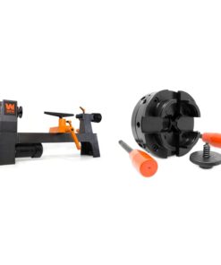 WEN LA3421 3.2-Amp 8-Inch by 13-Inch Variable Speed Mini Benchtop Wood Lathe, Black & WEN LA4444 4-Inch 4-Jaw Self-Centering Chuck Set with 1-Inch x 8TPI Thread