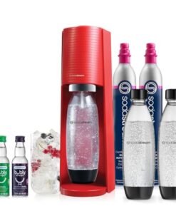 SodaStream Terra Sparkling Water Maker Bundle (Red), with CO2, Dishwasher Safe Bottles, and Bubly Drops Flavors