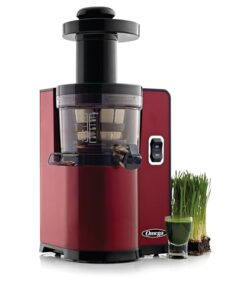 Omega VSJ843QR Vertical Masticating Juicer, 43 RPM Compact Cold Press Juicer Machine with Automatic Pulp Ejection, 150 W, Red