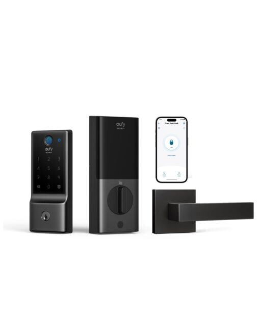 eufy Security Smart Lock C220 with Door Lever, Fingerprint Keyless Entry Door Lock, Built-in Wi-Fi, App Remote Control, Front Door Deadbolt, 8 Months Battery, Reliable Power, IP53 Waterproof