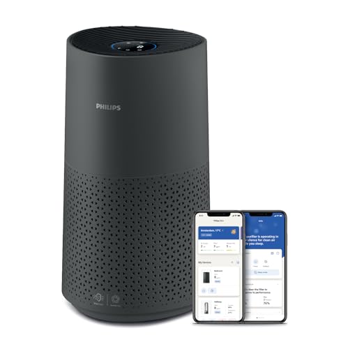 PHILIPS Air Purifier 1000 Series, Purifies Rooms up to 1.118 ft² (in 1h),149 CMF CADR,HEPA & Active Carbon Filter,AHAM and Energy Star Certified,99.99% allergen removal,Connected, AC1715/41, Dark Gray
