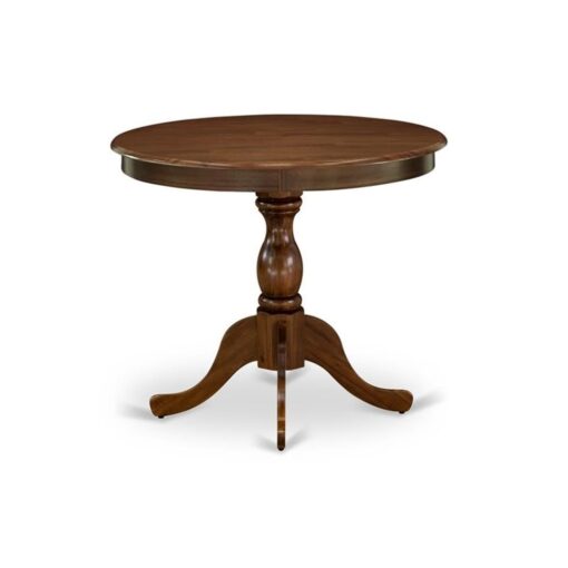East West Furniture AMT-AWA-TP Antique Kitchen Table - a Round Dining Table Top with Pedestal Base, 36x36 Inch, Walnut - Image 3