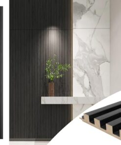 Art3d Slat Wood Wall Paneling for Interior and Ceiling Decoration - Pack of 4pcs + 1pc End-Trim, Size 108 x 5.7in.- Black
