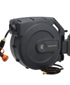 Giraffe Tools AW505/8 Retractable Garden Hose Reel 5/8" x 115+5 ft, Heavy Duty Wall Mounted Water Hose Reel Automatic Rewind, 180 Deg Swivel Bracket, Slow Retraction, 115ft, Dark Grey