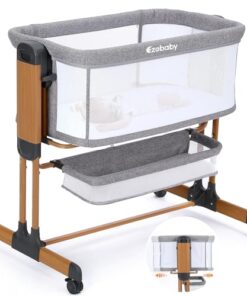 Ezebaby 3-in-1 Rocking Bassinet for Baby Adjustable Baby Bassinets Bedside Sleeper with Wheels Storage Basket and Mesh Sides for Newborn Infant