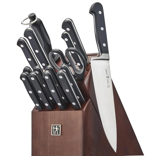 HENCKELS Classic Razor-Sharp 16-Piece Knife Block Set, Chef Knife, Bread Knife, Carving Fork and Knife, German Engineered Informed by 100+ Years of Mastery, Dark Brown Block