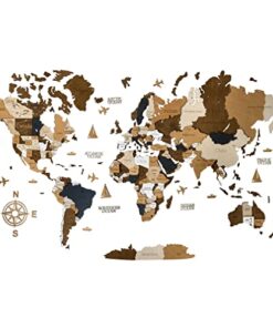 Wooden World Map 3D Art Large Wall Decor - Size (M & L & XL) Any Occasion Gift Idea - Wall Art For Home & Kitchen or Office (COFFEE, 83,86" x 44,49")