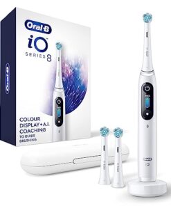 Oral-B iO Series 8 Electric Toothbrush with 2 Replacement Brush Heads and Travel Case, Rechargeable Toothbrush, Whitealabaster
