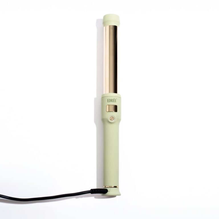 Edrée The Delilah Titanium Barrel Curling Wand with Cool Tip – Professional 1.25 Inch Curling Iron with LED Display, 330°F to 450°F Heat Control, 360 Swivel Cord, Dual Voltage (Sage)