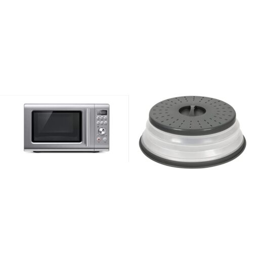 Breville BMO650SIL the Compact Wave Soft Close Countertop Microwave Oven, Silver & Tovolo - 81-31531 Vented Collapsible Microwave Splatter Proof Food Plate Cover, 10.5" Round, 10.5 inch, Charcoal