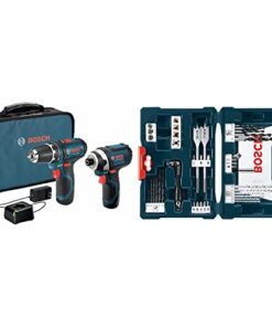BOSCH CLPK22-120 12V Max Cordless 2-Tool 3/8 in. Drill/Driver and 1/4 in. Impact Driver Combo Kit with 2 Batteries, Charger and Case & Bosch MS4041 41-Piece Drill and Drive Bit Set