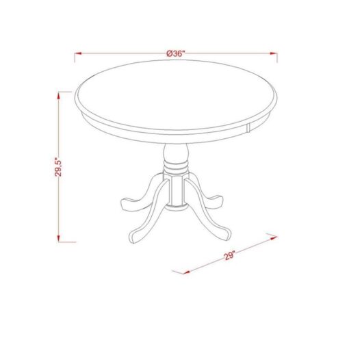 East West Furniture AMT-AWA-TP Antique Kitchen Table - a Round Dining Table Top with Pedestal Base, 36x36 Inch, Walnut - Image 2