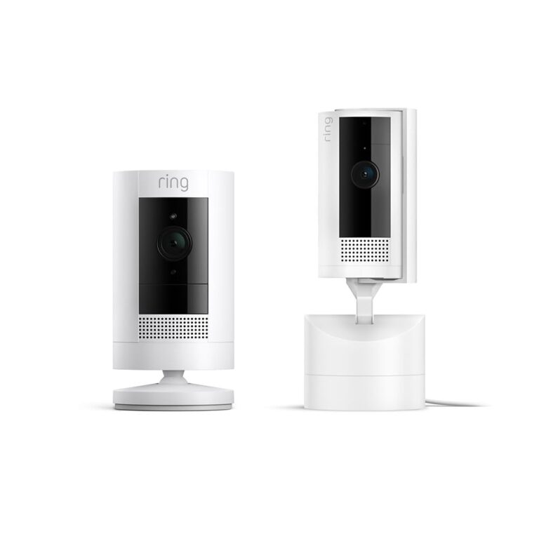 Ring Pan-Tilt Indoor Cam, White with Ring Stick Up Cam Battery, White
