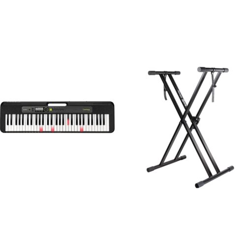 Casio, 61-Key Portable Keyboard with USB (LK-S250) & RockJam Xfinity Heavy-Duty, Double-X, Pre-Assembled, Infinitely Adjustable Piano Keyboard Stand with Locking Straps