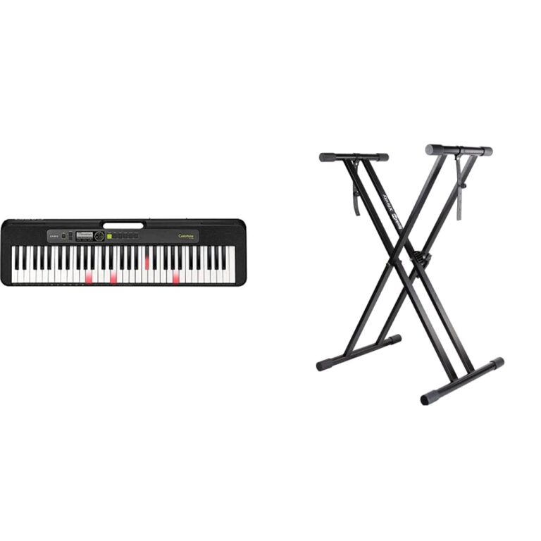 Casio, 61-Key Portable Keyboard with USB (LK-S250) & RockJam Xfinity Heavy-Duty, Double-X, Pre-Assembled, Infinitely Adjustable Piano Keyboard Stand with Locking Straps